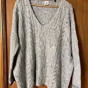 CAbi Horizon Pullover Gray V-Neck Sweater